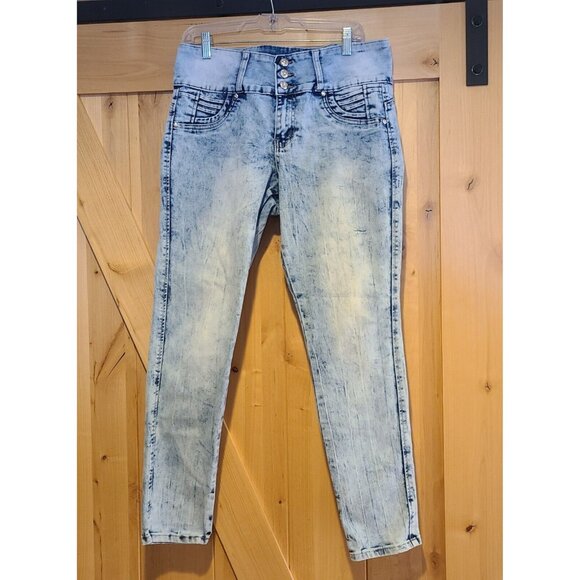 Tush Push Stretch Size 14 Acid Wash Embellished Skinny Jeans 34x30" *stain* - Picture 1 of 16